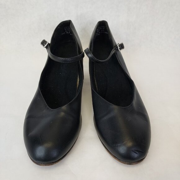 Ballet Maker Ballroom Dance Shoe Womens 8.5 Ankle Strap Leather Sole Matte Black - Picture 2 of 14